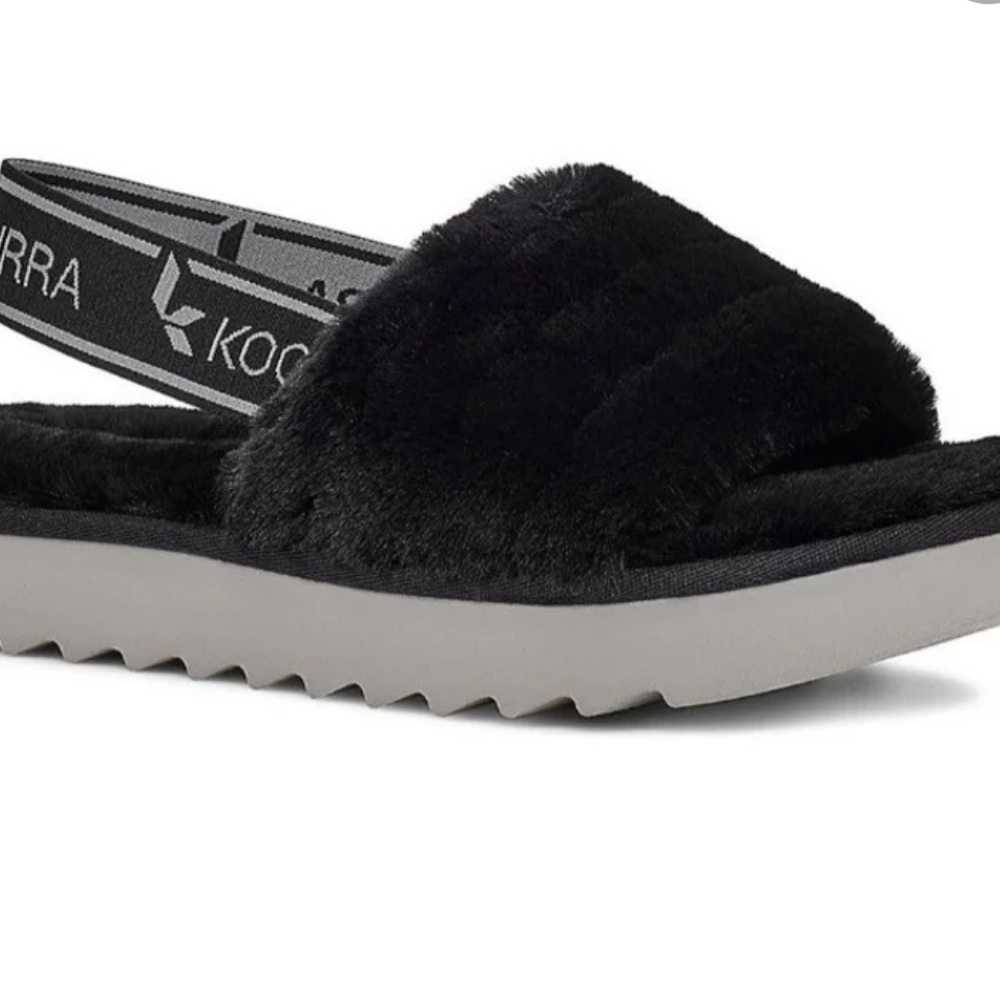Koolaburra Black Faux-Fur Elastic Back Slide Mules